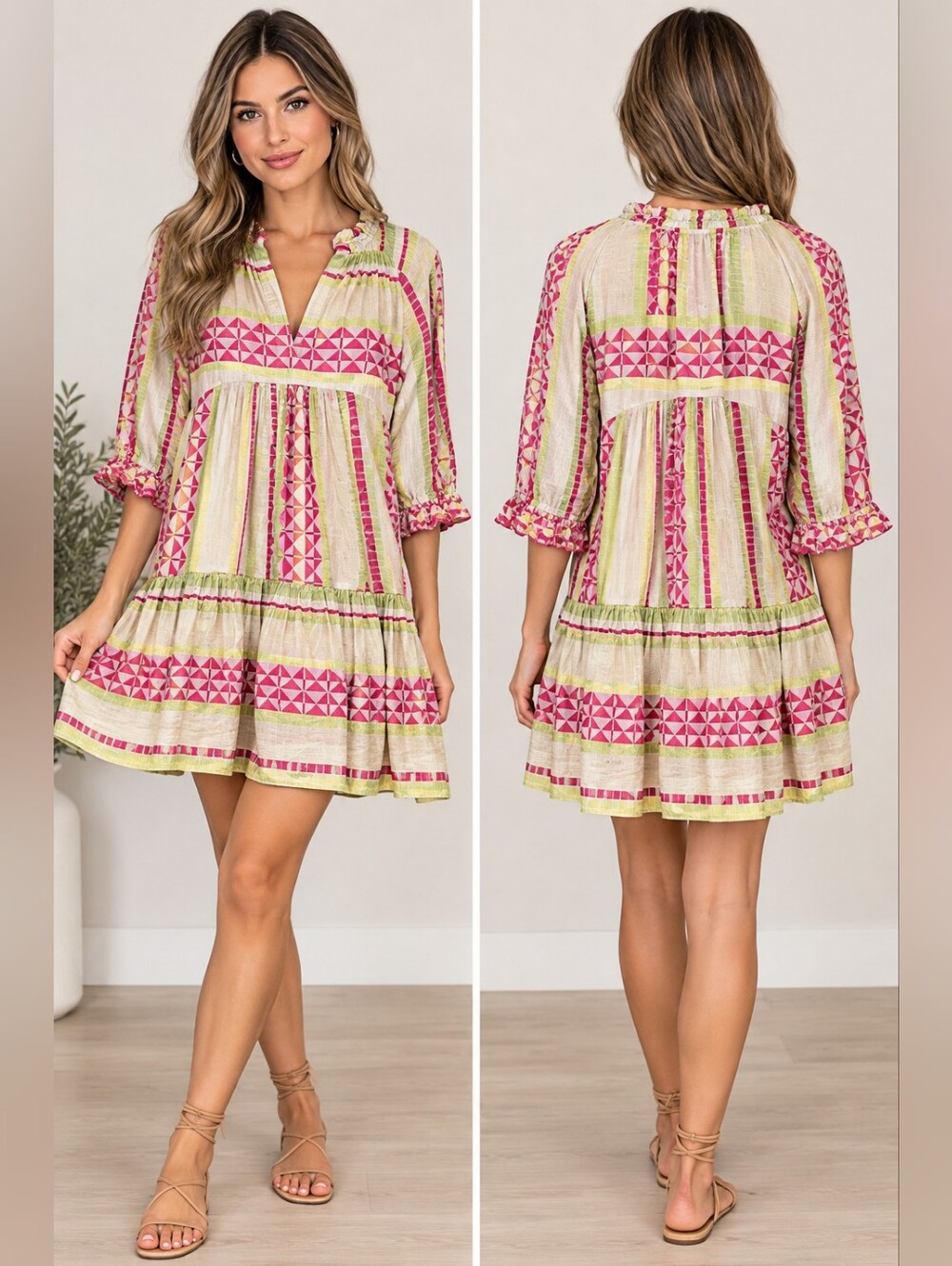 Pearl & Caviar Boho Pink Multicolor Patterned Mini Dress Size S/M NWT - Picture 1 of 11